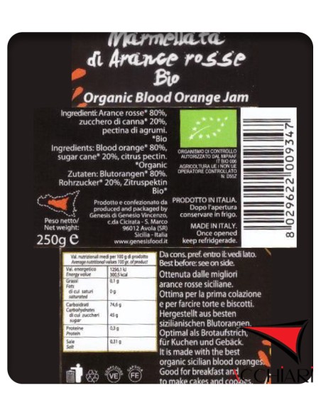 Marmelade d'Orange Sanguine BIO 250 gr Genesis