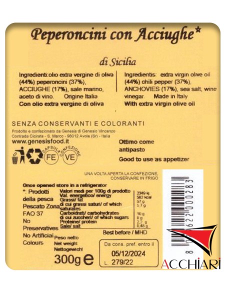 Peperoncini con Acciughe 300 gr Genesis