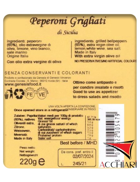 Gegrillte Paprika 300 gr Genesis