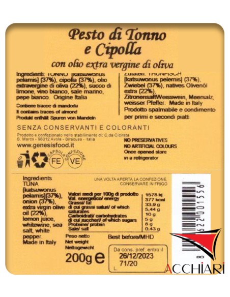 Thunfisch Zwiebel Pesto 200 gr Genesis