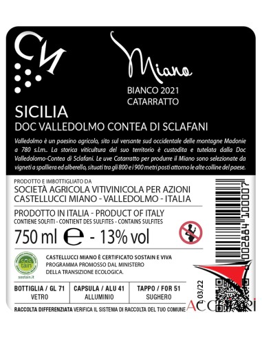 Miano DOC Valledolmo Catarratto Blanc 75 cl Castellucci Miano