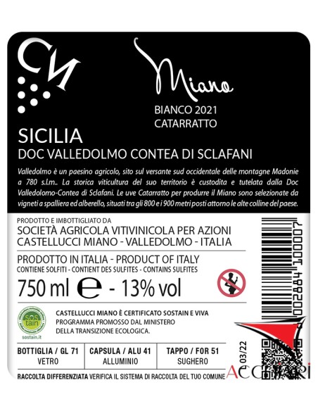 Miano DOC Valledolmo Catarratto bianco 75 cl Castellucci Miano