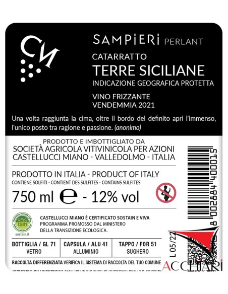 Sampieri Perlant Terre Siciliane IGT Catarratto frizzante 75 cl