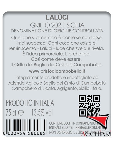 Lalùci Grillo DOC Sicile 75 cl Baglio del Cristo di Campobello