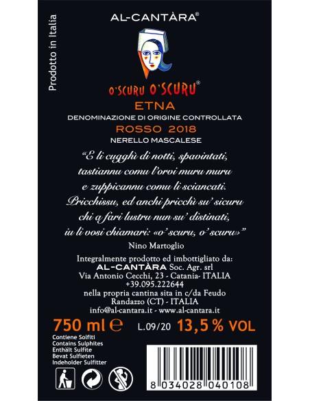 O' Scuru O' Scuru Prefiloxera Etna DOC 75 cl Al Cantàra