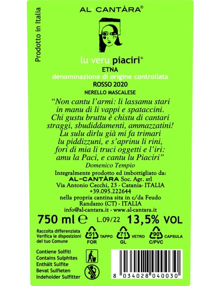 Lu veru Genüsse Etna DOC 75 cl Al Cantàra