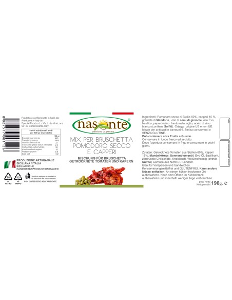 Getrocknete Tomaten Kapern Bruschetta Mischung 190 gr Nasonte