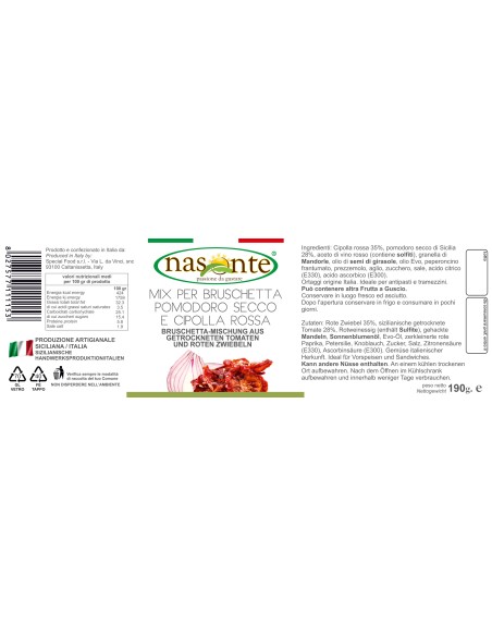 Bruschetta Mischung aus getrockneten Tomaten und roten Zwiebeln