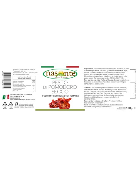 Pesto de tomates séchées sicilienne 130 gr Nasonte