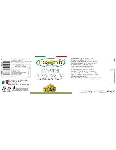 Alcaparras en salmuera 190g neto escurrido 100g Nasonte