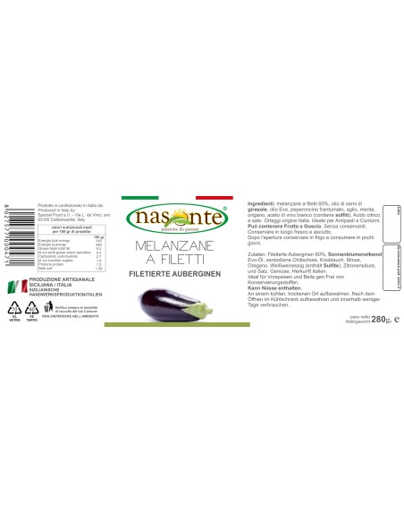 Fillets of aubergines 280 gr Nasonte