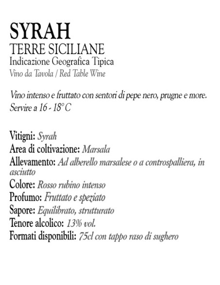 Syrah Siarì IGT Terre Siciliane 75 cl Baglio Baiata Alagna