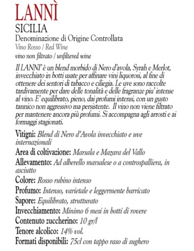 Lanni DOC Sicilia 75 cl Baglio Baiata Alagna