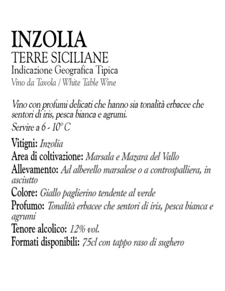 Inzolia Inarì IGT Terre Siciliane 75 cl Baglio Baiata Alagna