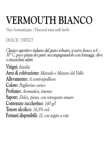 Vermouth Bianco 100 cl Baglio Baiata Alagna