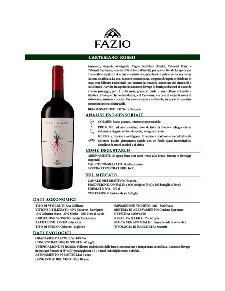 Cartesiano Rotwein IGT Sizilianer erhält 75 cl Fazio