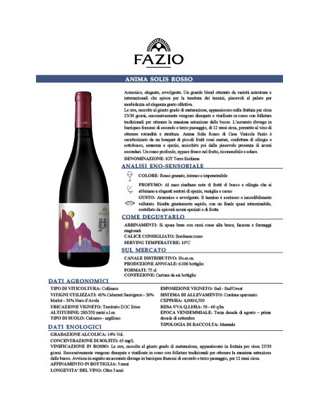 Anima Solis red IGT Sicilian lands 75 cl Fazio