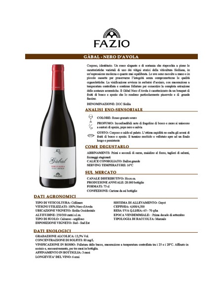 Der Klassiker Gàbal Nero d'Avola 75 cl Fazio