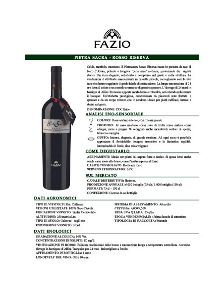 PietraSacra IGT Sicilian lands 75 cl Fazio