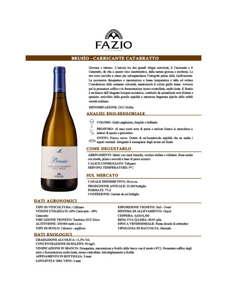 Les Classiques Brusìo blanc Carricante et Catarratto 75 cl Fazio