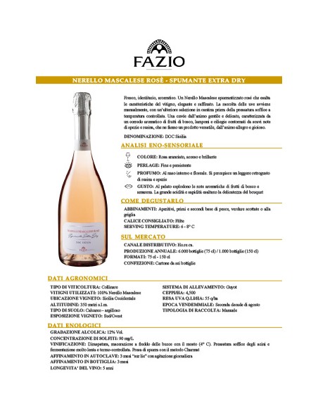 Nerello Rosè Mascalese extra trockener Schaumwein 75 cl Fazio