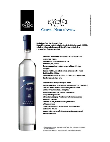 Excelsa Grappa 50 cl Fazio