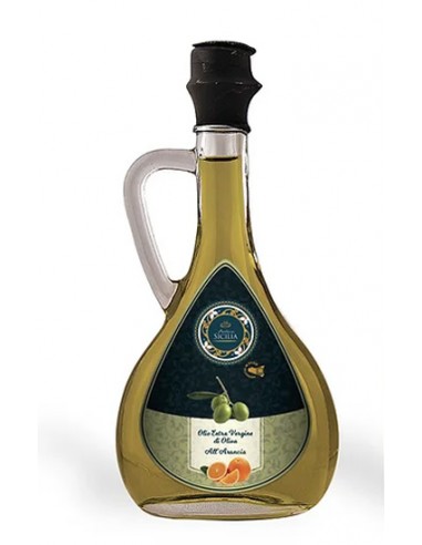 aceite de oliva EVO con naranja botella con asa 10 cl Antica