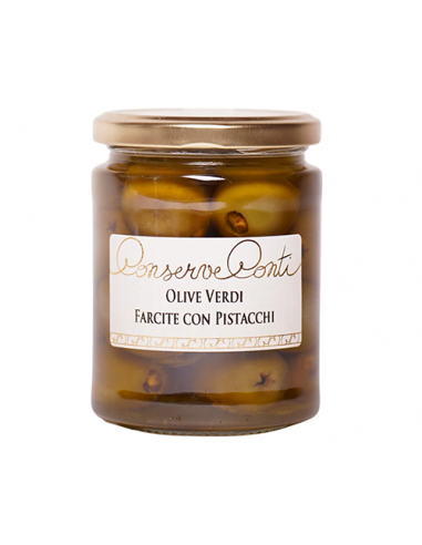 Olive verdi farcite con pistacchi in olio extravergine d’oliva